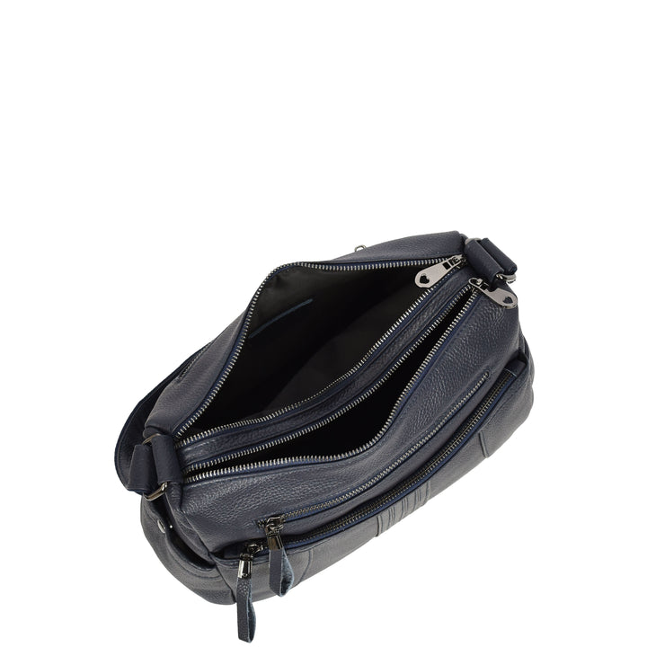 Womens Real Leather Classic Crossbody Messenger Shoulder Bag Alba Navy