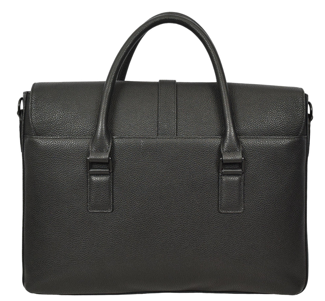 Men's Real Leather Briefcase Laptop Bag Satchel Byron Black
