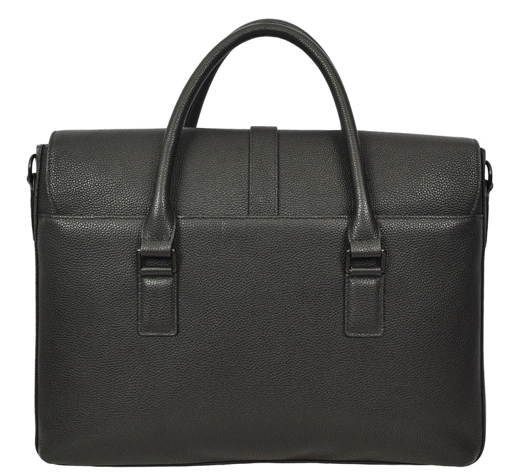 Men's Real Leather Briefcase Laptop Bag Satchel Byron Black