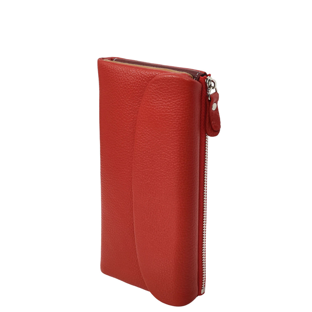 Womens Real Leather Clutch Purse Multi-Coloured Interior Card Holder Zip Pocket HOL8819 Red