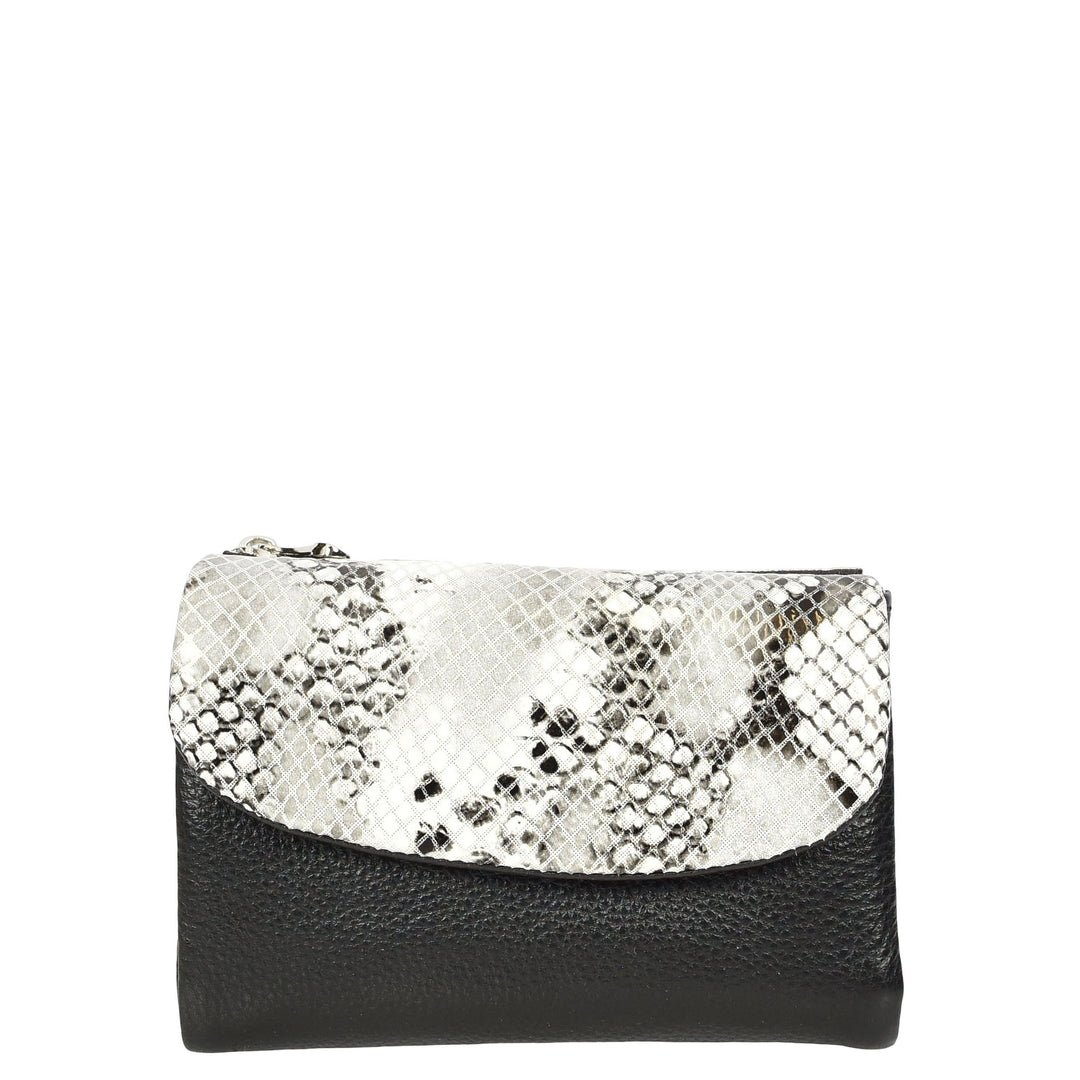 Womens Real Leather Purse Snake-Print Clutch Wallet HOL8833 Black