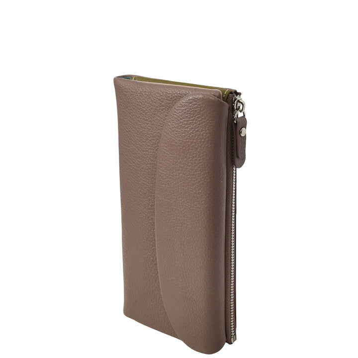 Womens Real Leather Clutch Purse Multi-Coloured Interior Card Holder Zip Pocket HOL8819 Lilac