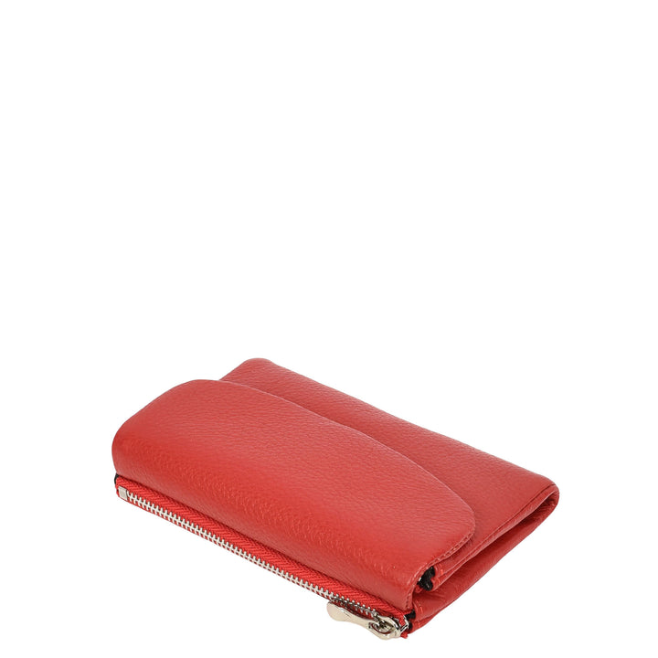 Womens Real Leather Bi-fold Purse Compact Wallet HOL3033 Red
