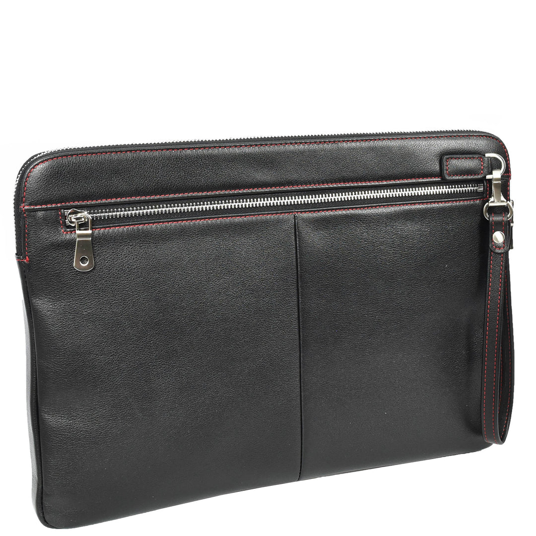 Real Leather Laptop Sleeve Bag Cover 15inch Note Document Folder Organiser Elche Black