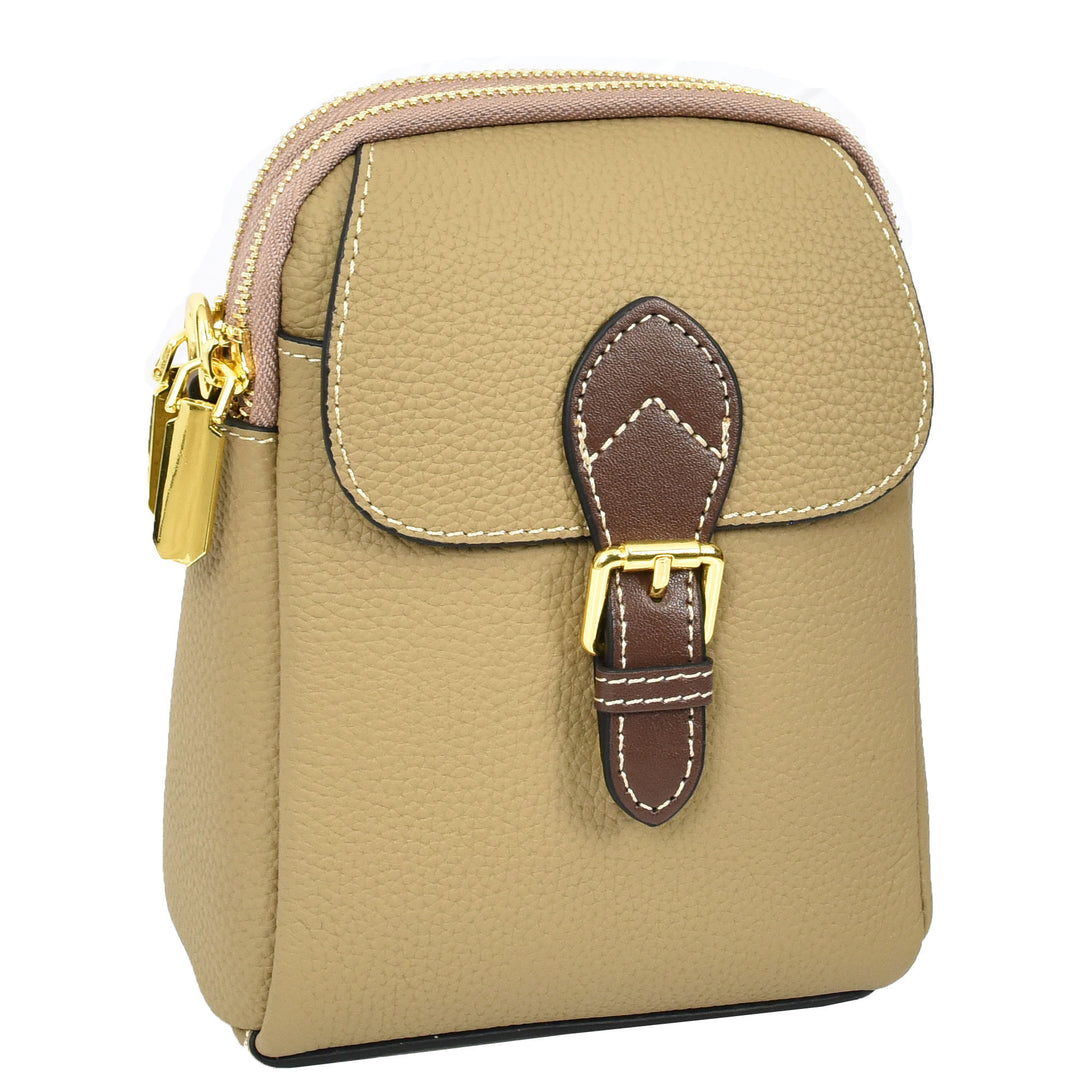 Women's Real Leather Cross Body Bag Small Size Sling Pouch Elizabeth Beige-5