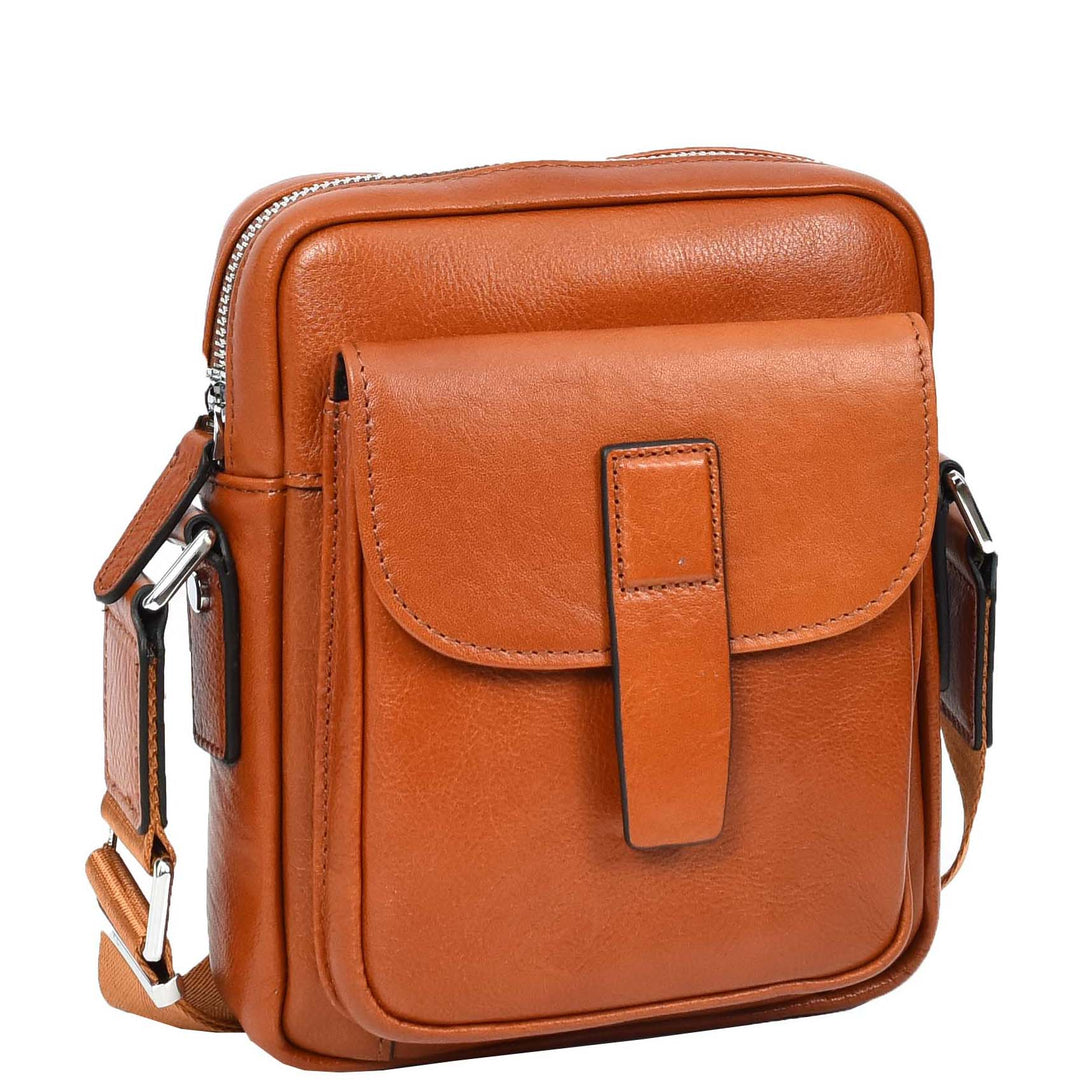 Mens Real Leather Cross Body Bag Small Size Travel Pouch Malmo Tan-5