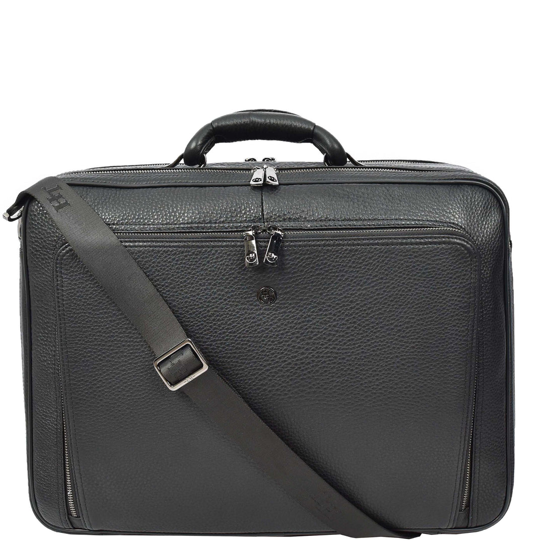Mens Real Leather Briefcase Style Large Size Work Business Office Travel Bag Terni Black-5