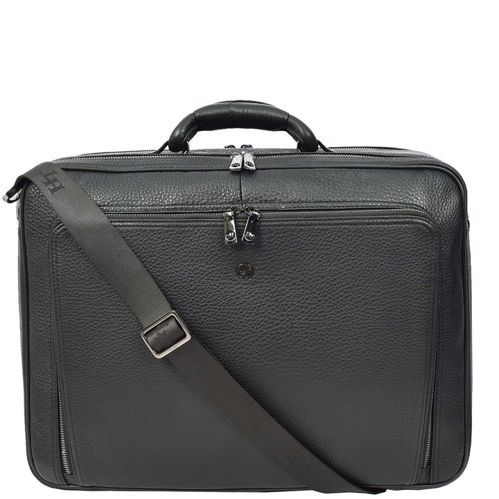 Mens Real Leather Briefcase Style Large Size Work Business Office Travel Bag Terni Black-5