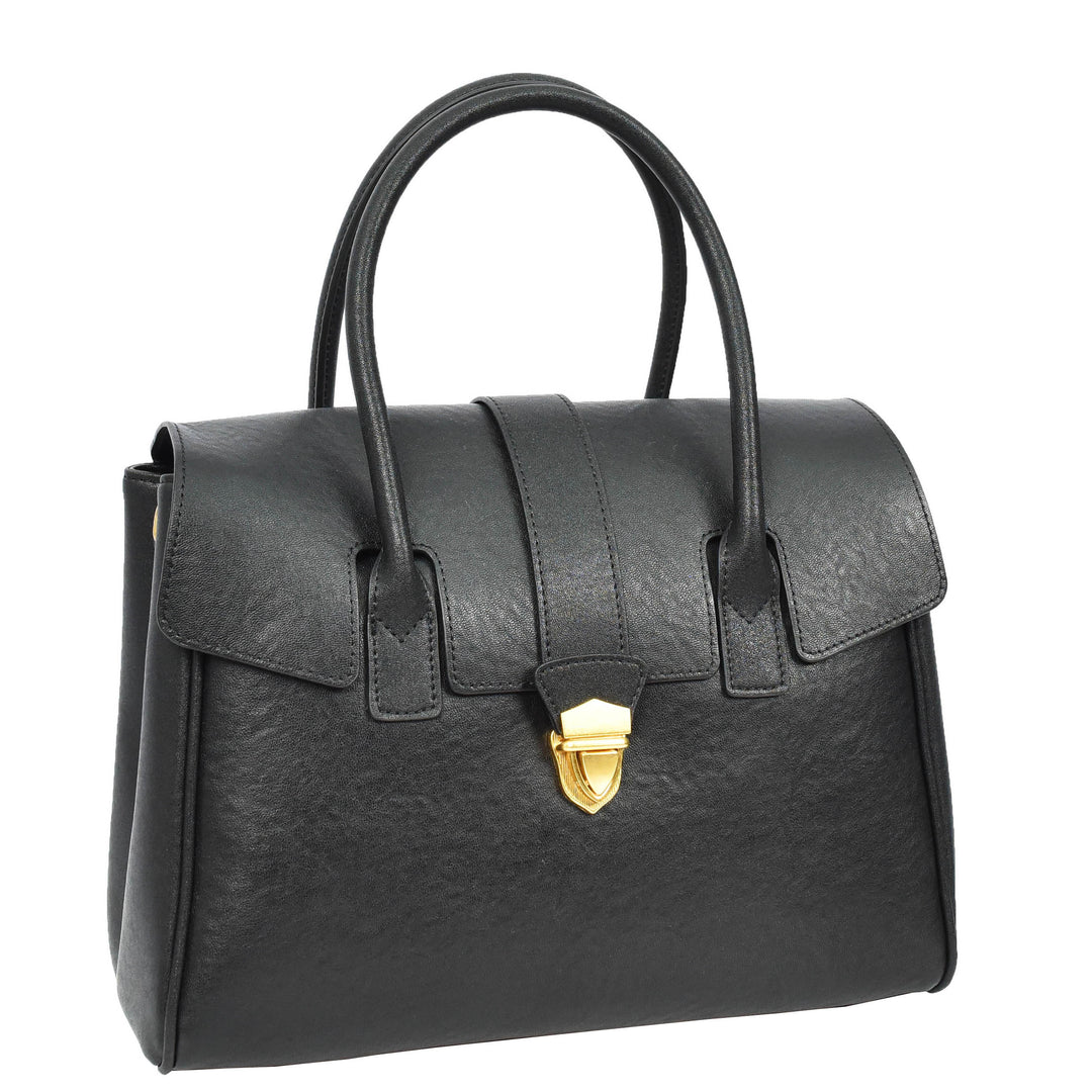 Women's Real Leather Shoulder Bag Large Size Classic Style Tacoma Black-5