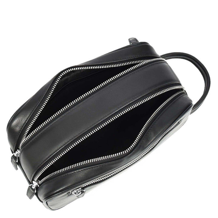 Real Leather Toiletries Bag Medium Size Travel Dopp Kit Organiser Style Oslo Black-5