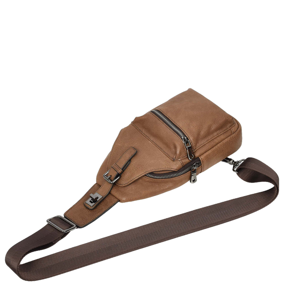 Real Leather Cross Body Chest Bag Phoenix Tan Brown