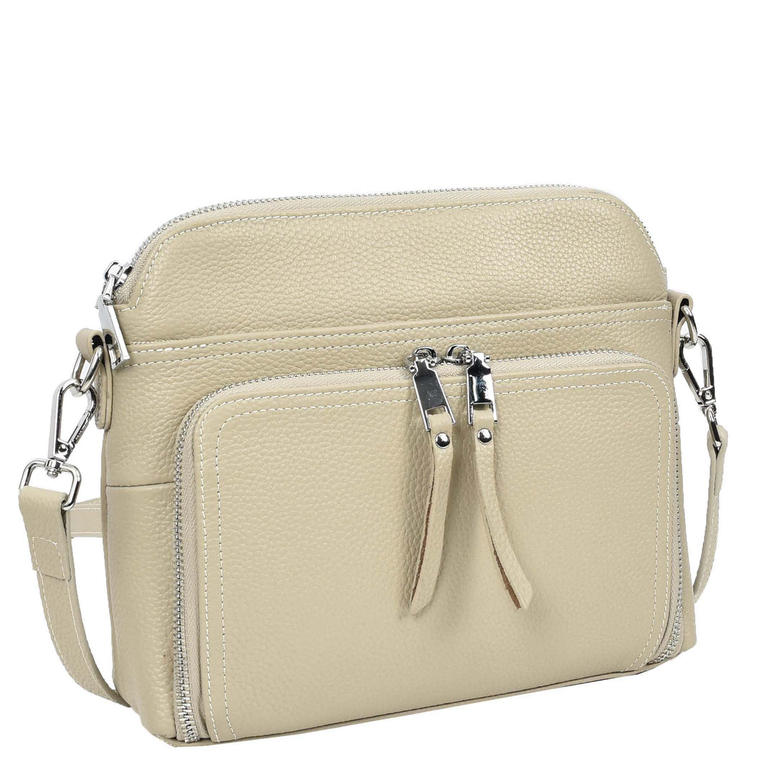 Womens Real Leather Cross Body Bag Classic Sling Style Skye Taupe-5