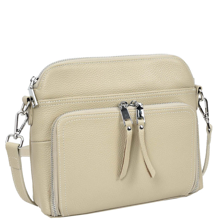 Womens Real Leather Cross Body Bag Classic Sling Style Skye Taupe-5