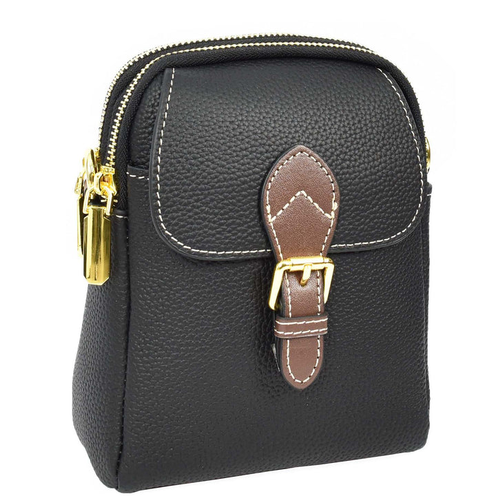 Women's Real Leather Cross Body Bag Small Size Sling Pouch Elizabeth Black-5