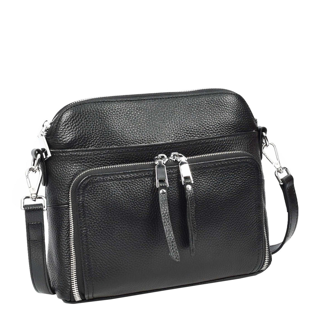 Womens Real Leather Cross Body Bag Classic Sling Style Skye Black-5