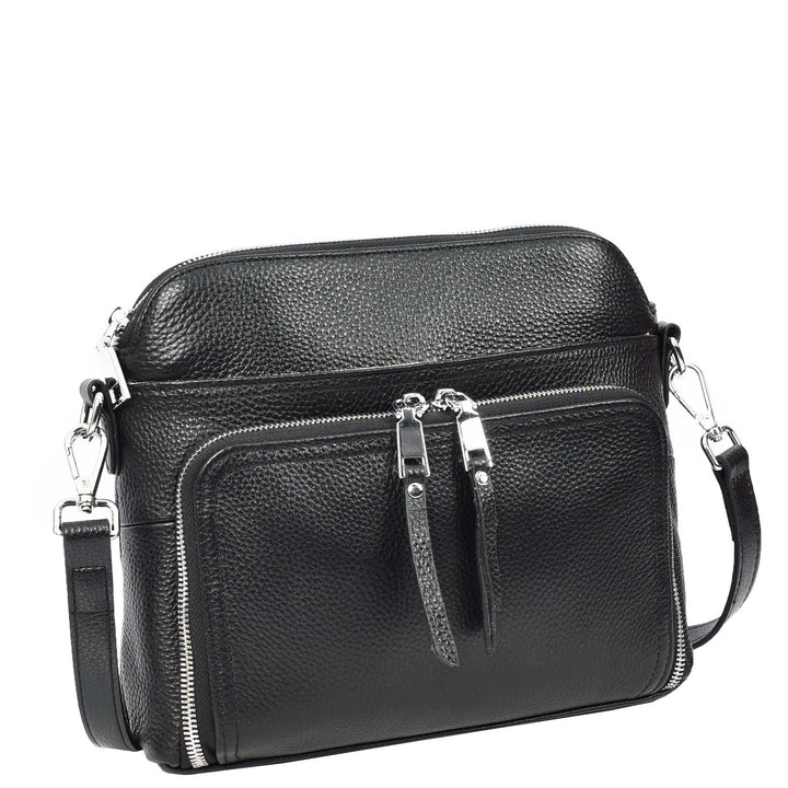 Womens Real Leather Cross Body Bag Classic Sling Style Skye Black-5