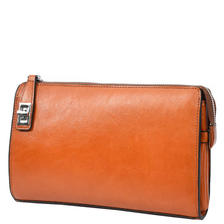Mens Real Leather Wrist Bag Large Size Clutch Organiser Style Goma Tan-5
