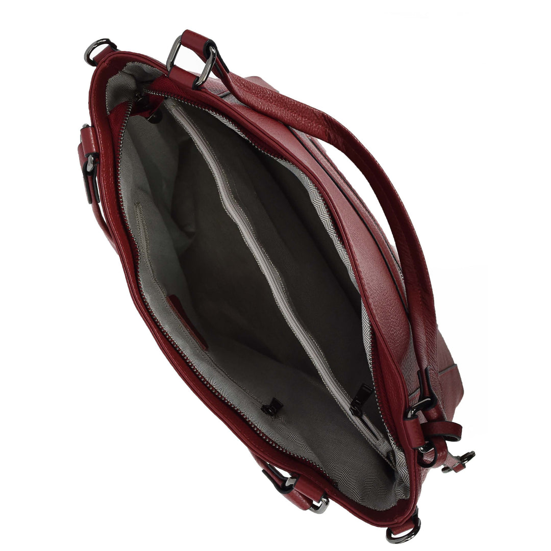 Womens Leather Tote Shoulder Handbag Evelyn Red-5