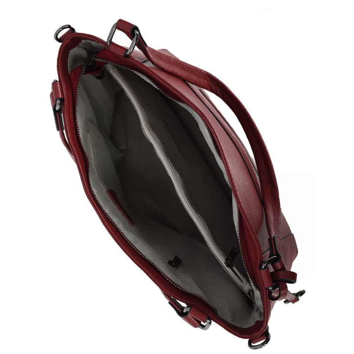 Womens Leather Tote Shoulder Handbag Evelyn Red-5