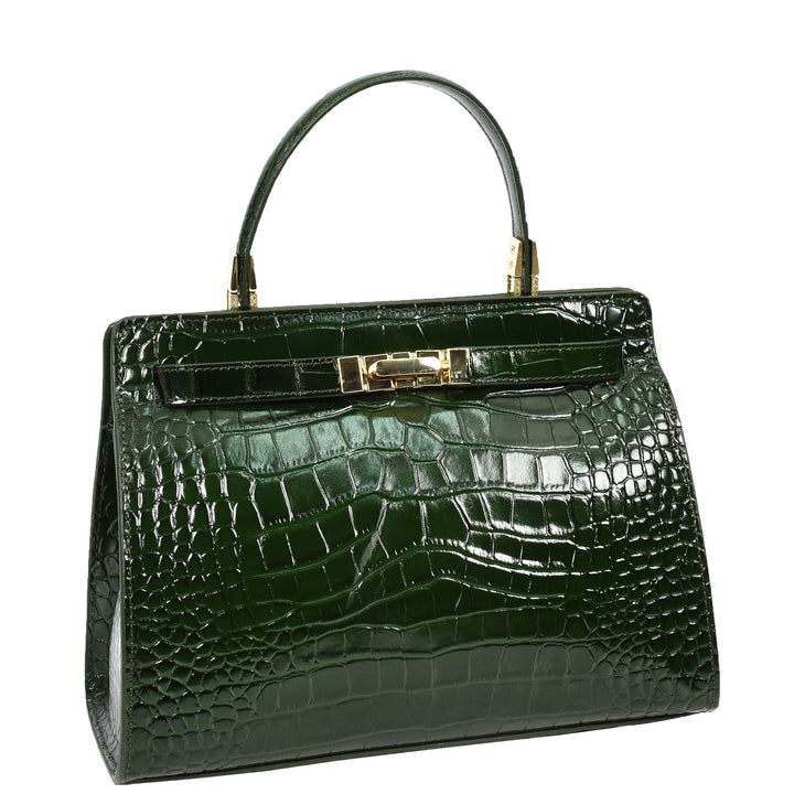 Womens Real Leather Handbag Small Organiser Top-Handle Handbag Camille Green-4