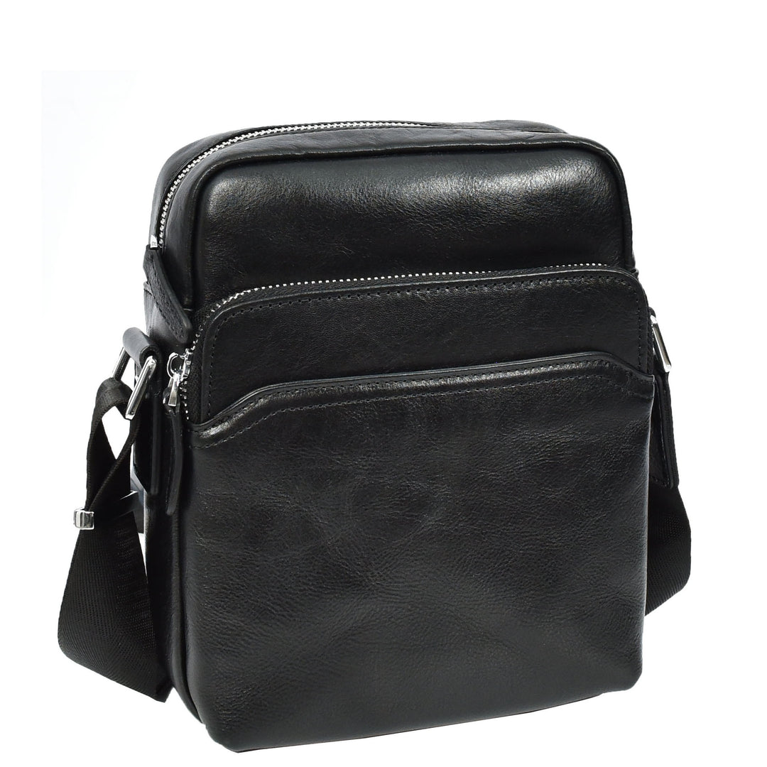 Mens Real Leather Cross Body Bag Small Size Travel Pouch Hanoi Black-5