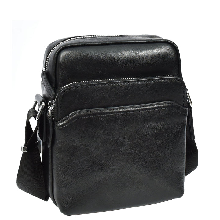 Mens Real Leather Cross Body Bag Small Size Travel Pouch Hanoi Black-5