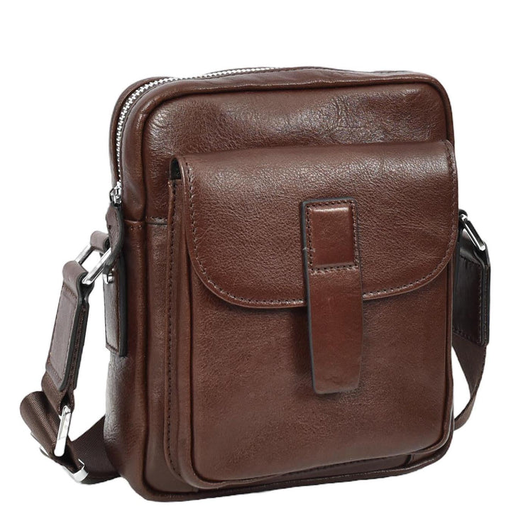 Mens Real Leather Cross Body Bag Small Size Travel Pouch Malmo Brown-5