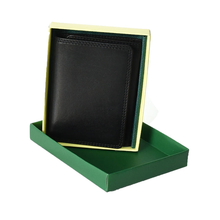 Mens Leather Tri-fold RFID Slim Wallet Banknotes Credit Cards ID Card Holder HOL181 Black