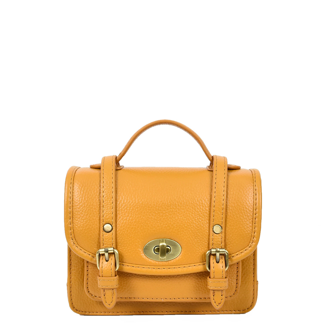 Womens Classic Mini Satchel Handbag Leather Crossbody Purse with Turn-Lock Closure Pipin Mustard