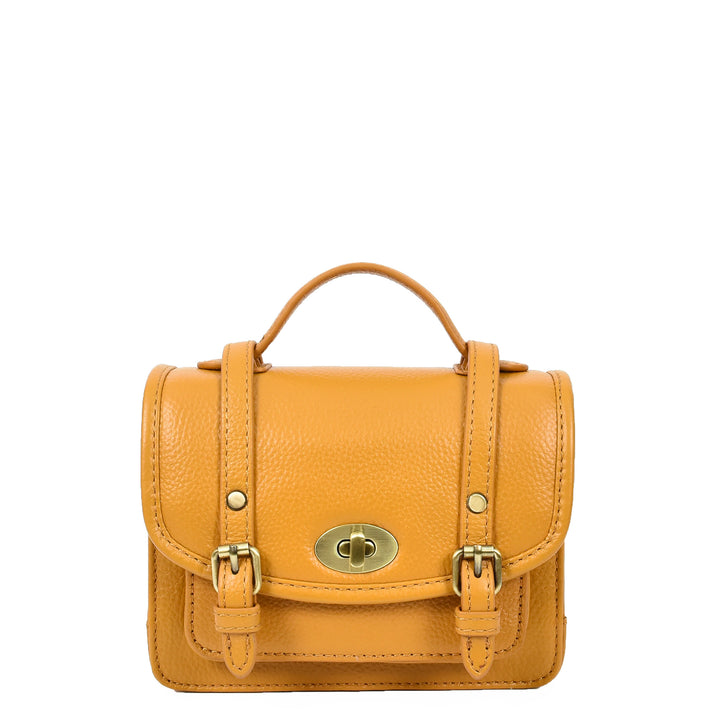 Womens Classic Mini Satchel Handbag Leather Crossbody Purse with Turn-Lock Closure Pipin Mustard