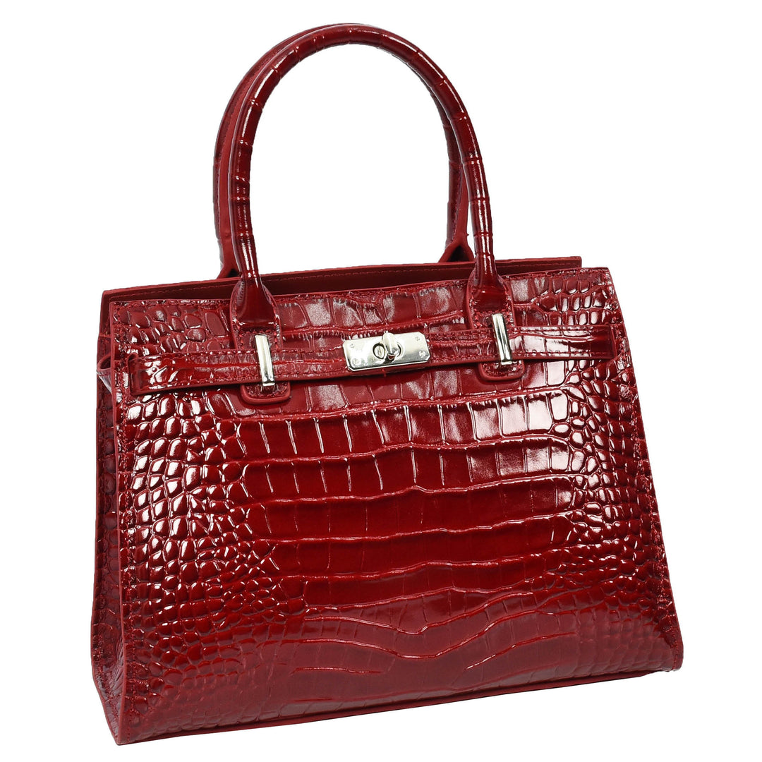 Women Real Leather Handbag Mid Size Organiser Top-Handle Handbag Noelle Red-5