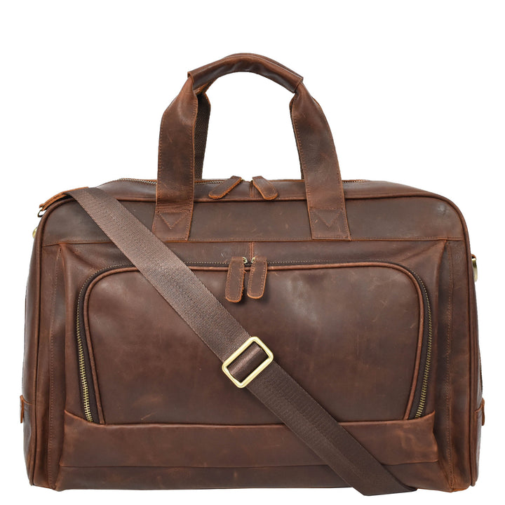 Genuine Leather Holdall Mid Size Weekend Overnight Travel Bag Kigali Rust Brown