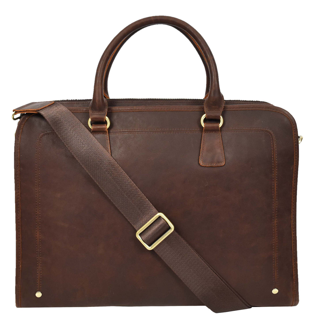 Real Leather Cross Body Briefcase Belmont Rust Brown