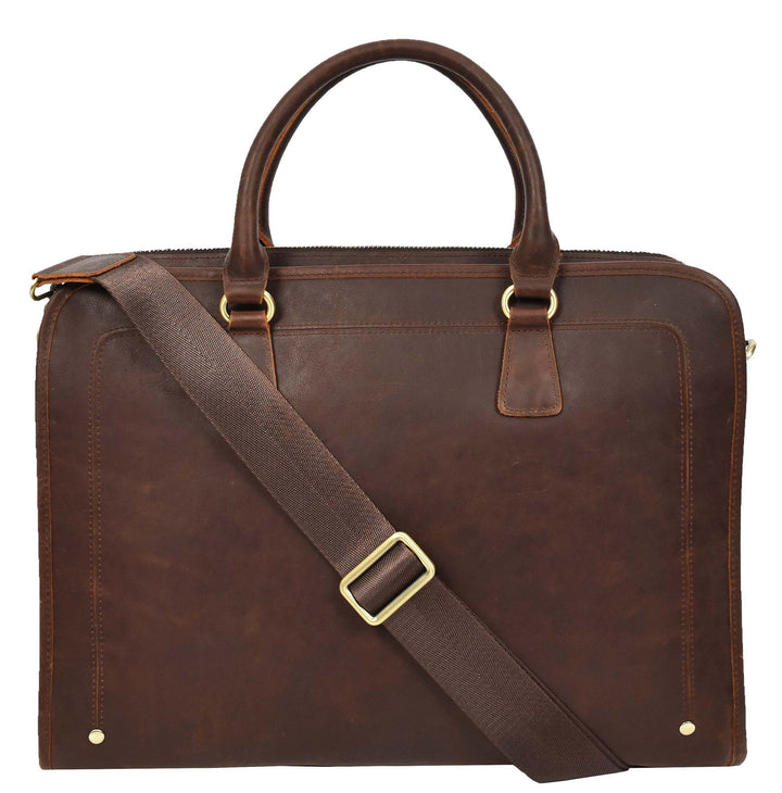 Real Leather Cross Body Briefcase Belmont Rust Brown