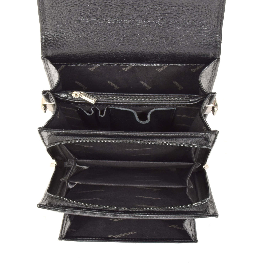 Mens Real Leather Briefcase Style Crossbody Flight Messenger Bag Drew Black-5