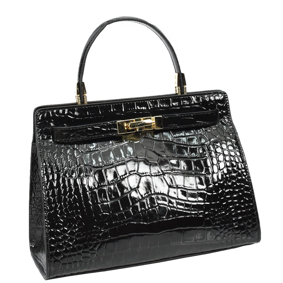 Womens Real Leather Handbag Small Organiser Top-Handle Handbag Camille Black-5