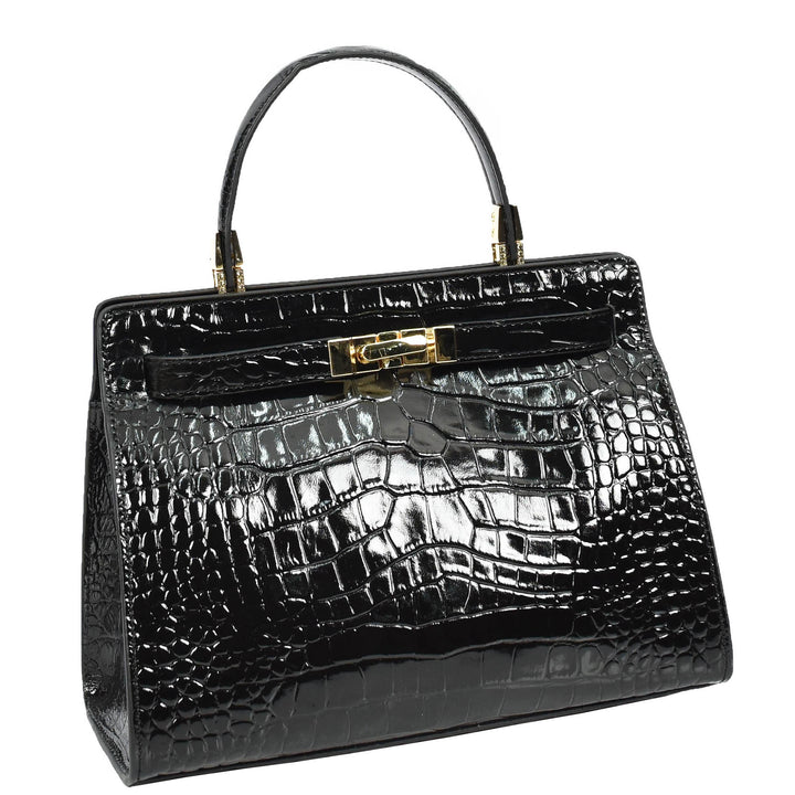 Womens Real Leather Handbag Small Organiser Top-Handle Handbag Camille Black-5