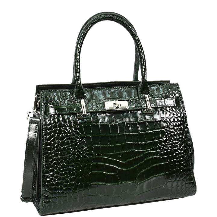 Women Real Leather Handbag Mid Size Organiser Top-Handle Handbag Noelle Green-5