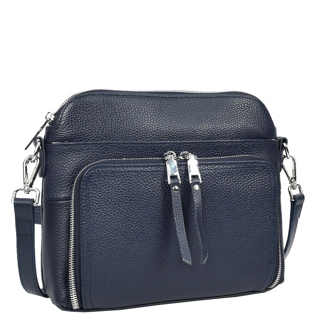 Womens Real Leather Cross Body Bag Classic Sling Style Skye Navy-5