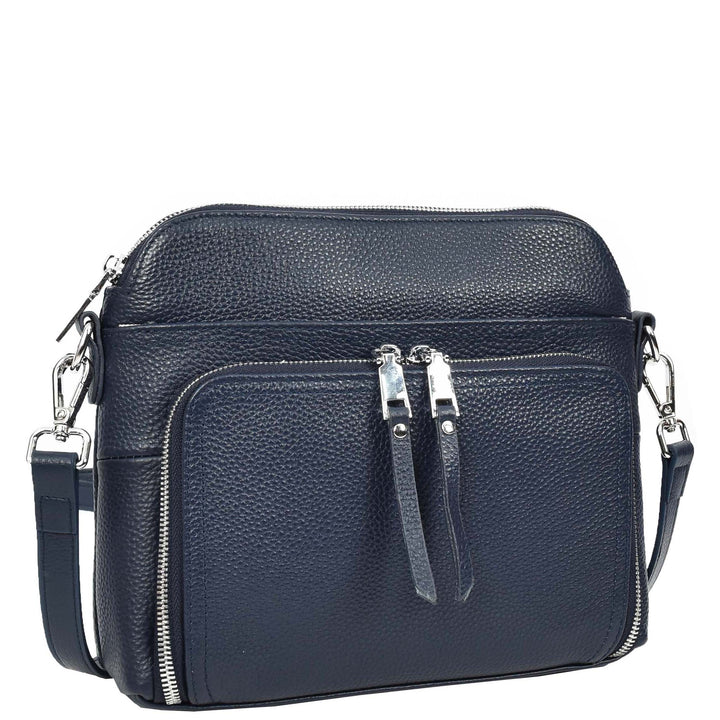 Womens Real Leather Cross Body Bag Classic Sling Style Skye Navy-5