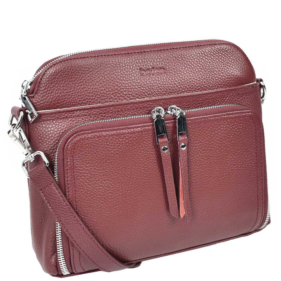 Womens Real Leather Cross Body Bag Classic Sling Style Skye Burgundy