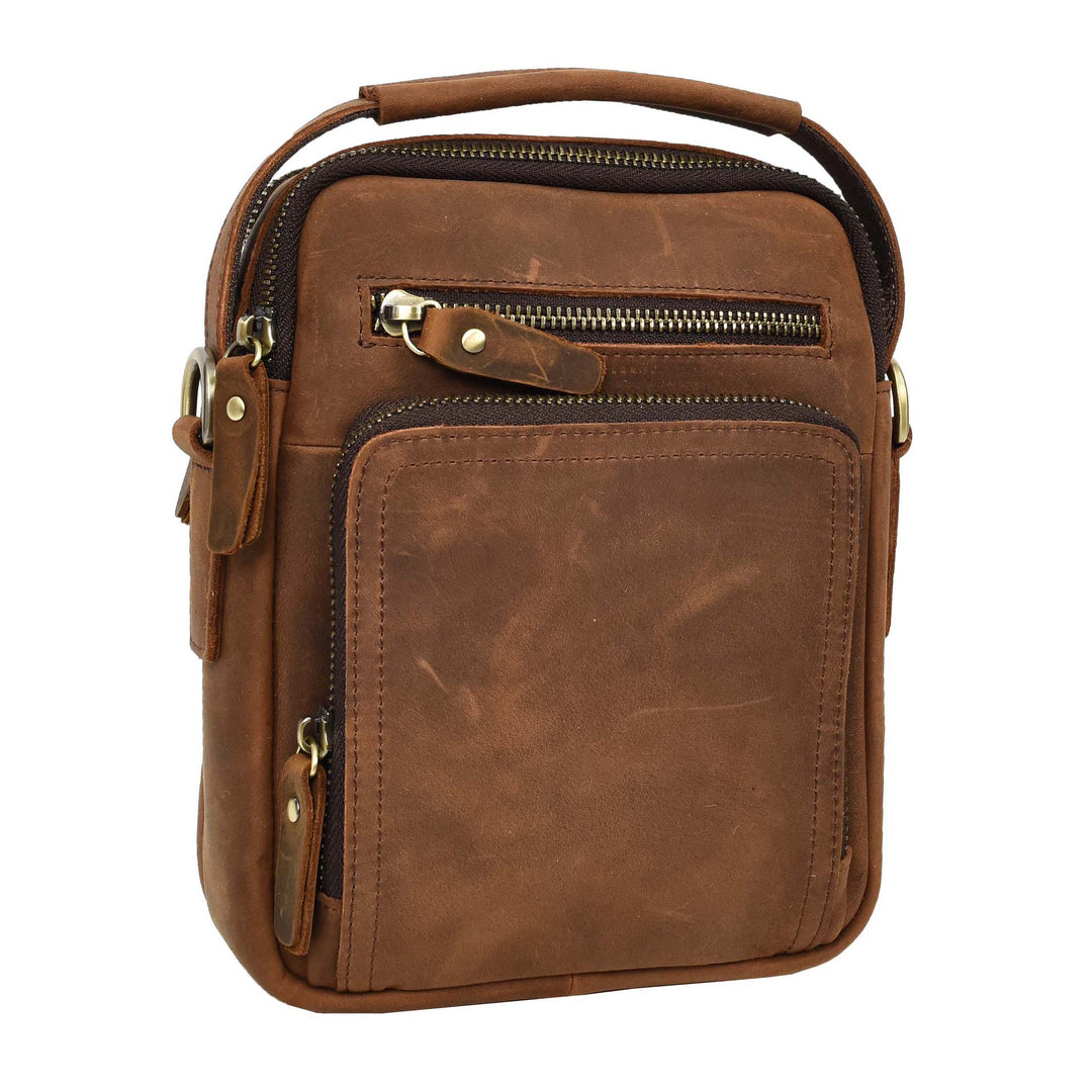 Mens Real Leather Cross Body Bag Small Organiser Travel Pouch Jett Tan Hunter