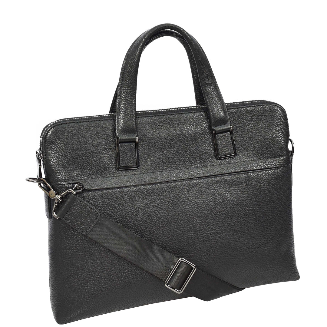 Genuine Leather CrossBody Briefcase Business Office Shoulder Bag Vence Black