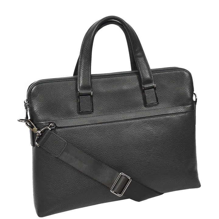 Genuine Leather CrossBody Briefcase Business Office Shoulder Bag Vence Black