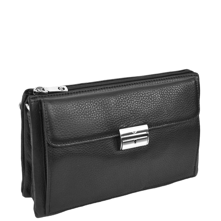 Mens Real Leather Clutch Organiser Multi Compartment Wrist Bag Jerez Black-3