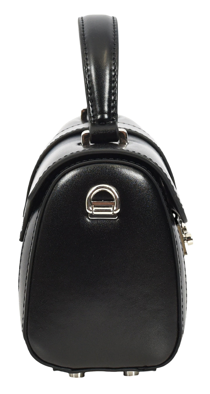 Women's Glazed Leather Handbag Mini Size Fashion Bag Top Handle HOL2613 Black