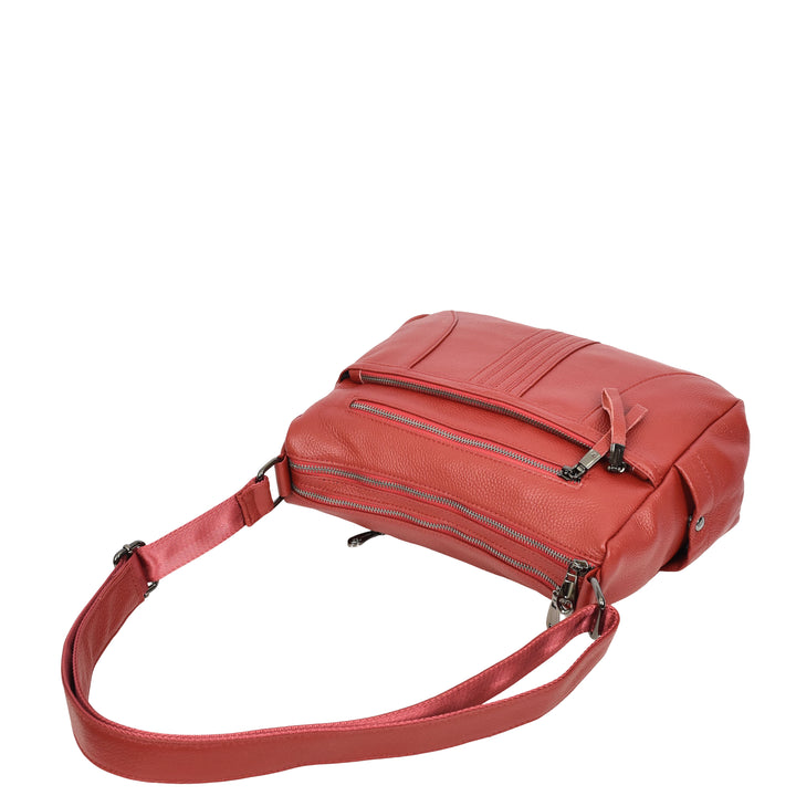 Womens Real Leather Classic Crossbody Messenger Shoulder Bag Alba Red