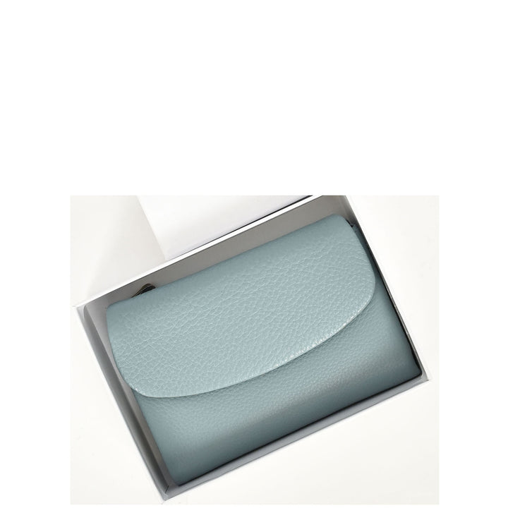 Womens Real Leather Bi-fold Purse Compact Wallet HOL3033 Sky Blue