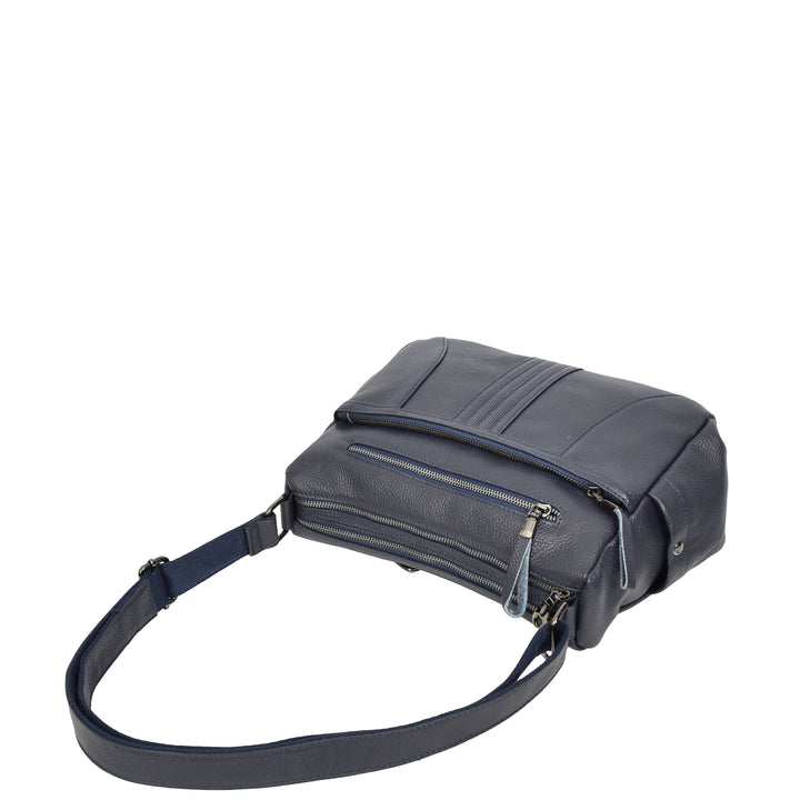 Womens Real Leather Classic Crossbody Messenger Shoulder Bag Alba Navy