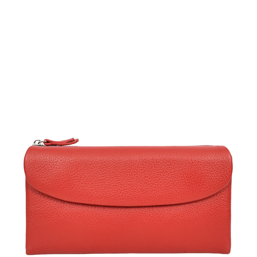 Womens Real Leather Clutch Purse Multi-Coloured Interior Card Holder Zip Pocket HOL8819 Red